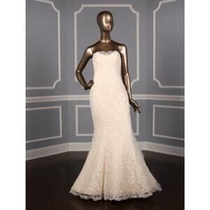 ROMONA KEVEZA RK5407 Strapless Mermaid Beaded Lace Blush Wedding Dress Gown 10